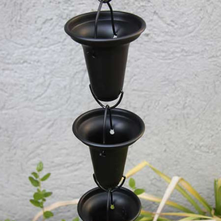 Black Flared Aluminum Cups Rain Chain