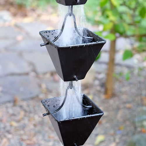 Medium Matte Black Square Cup Rain Chain-YD-MBLK